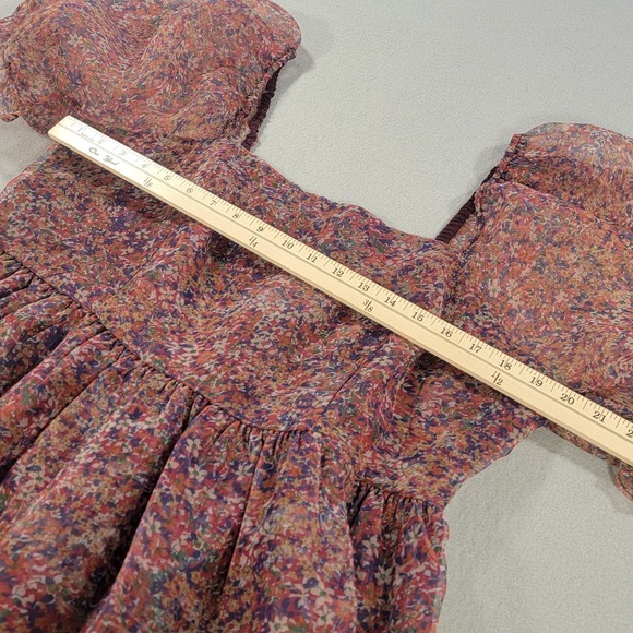 English Factory Floral Chiffon Babydoll Dress Puff Sleeve Square Neck Size 1X - Picture 8 of 11